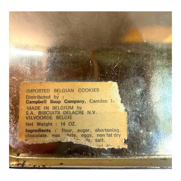 Vintage Belgian Cookie Tin With Lid S.A. Biscuits Delacre NV Metal Box Religious - Picture 6 of 10